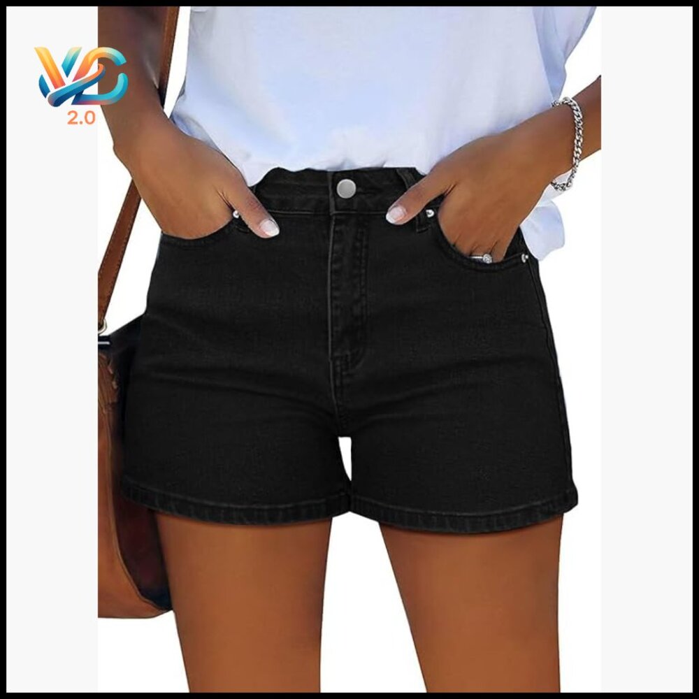 Mid Rise Denim Jean Shorts Straight Leg Casual Summer Shorts